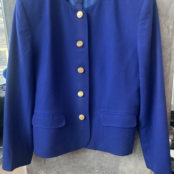 Vintage royal blue with golden metal button tweed crew neck jacket size L - Picture 5 of 11